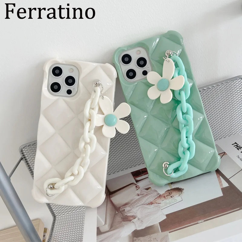 

Korean Rhombus Flower Wrist Chain Bracelet Case For iPhone 13 12 Pro Max 11 Pro Max XR X XS Silicon for Huawei P50 P40 P30 Cover