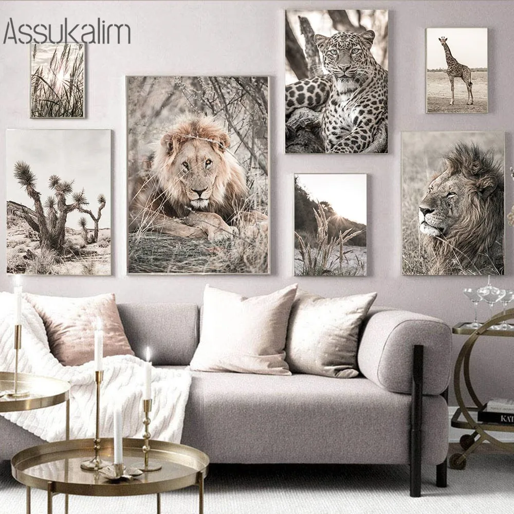 

Lion Leopard Canvas Poster Giraffe Art Print Wild Animal Wall Painting Plant Posters Nordic Wall Pictures For Living Room Decor
