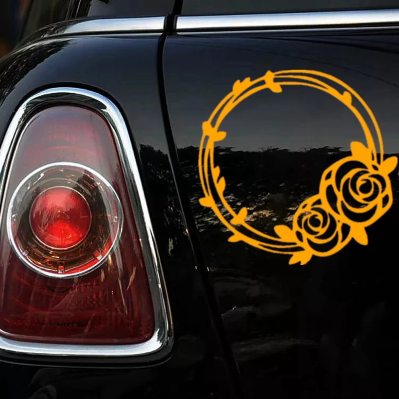 

30121# Various Colors/Sizes Circle Ring with Roses car sticker vinyl decal waterproof stickers on truck bumper rear window