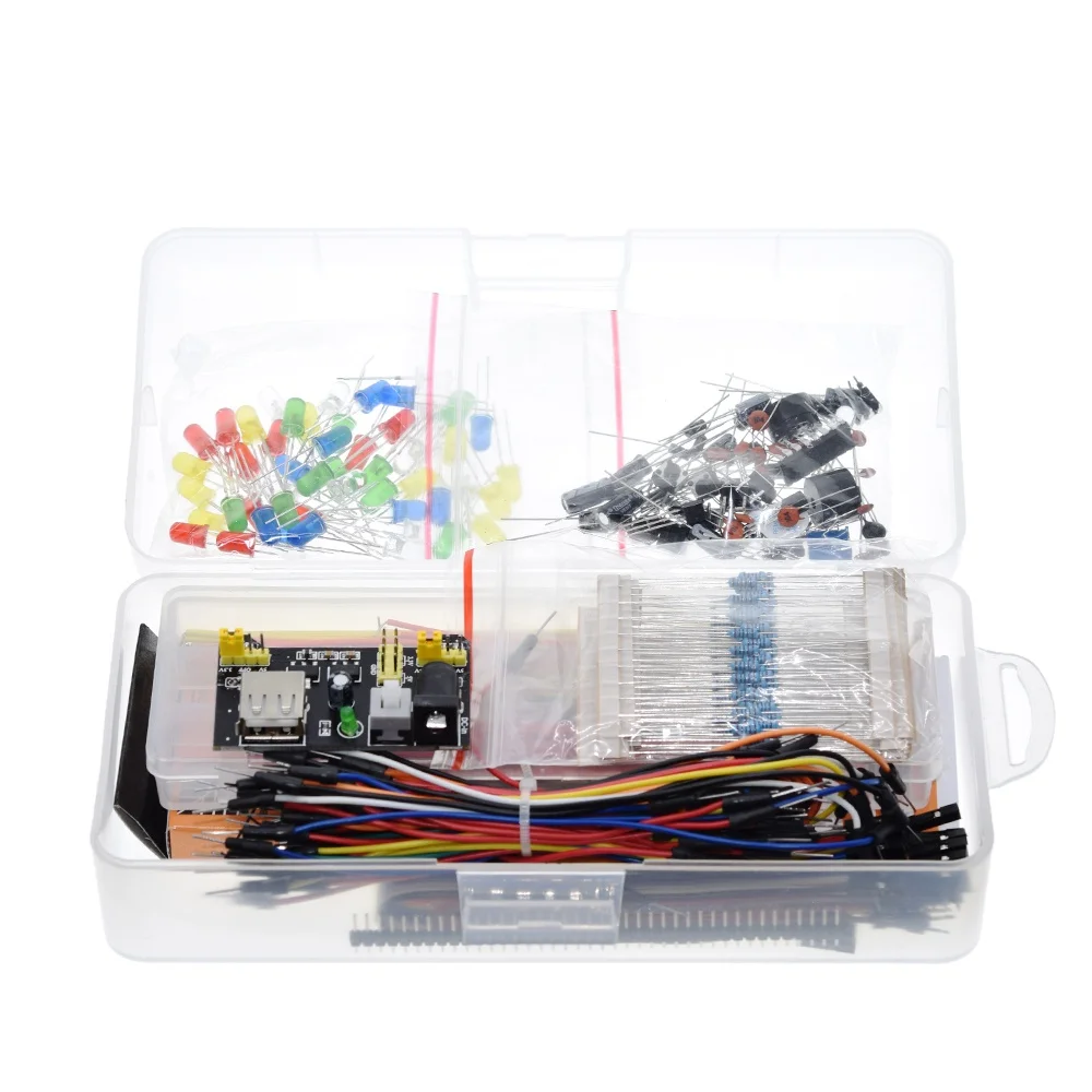 Electronics Component Basic Starter Kit with 830 Tie-points Breadboard Cable Resistor Capacitor LED Potentiometer Box Packing |