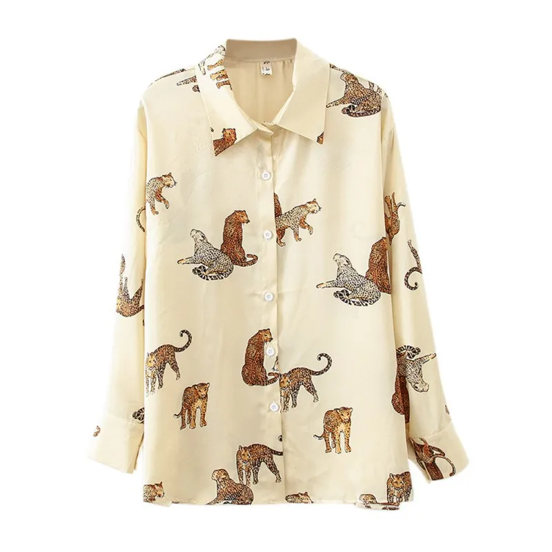 

Jlong Women Fashion Leopard Animal Print Long-sleeved Shirt Top Women Sexy chiffon T-shirt