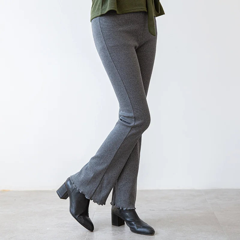 Flare Pants Long Trouser Women Solid Skinny Slit Hem Flare Pants Cotton Long Pants Female Office Lady Work Elastic Elegant Pants