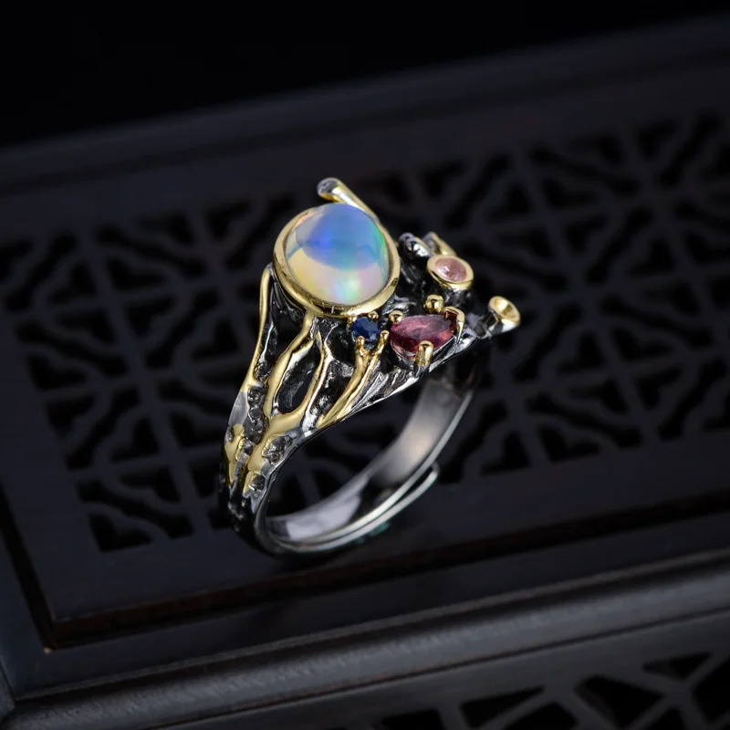 925 пробы Тайский Серебряный Vintage Opal Открытое кольцо ювелирные изделия для Для