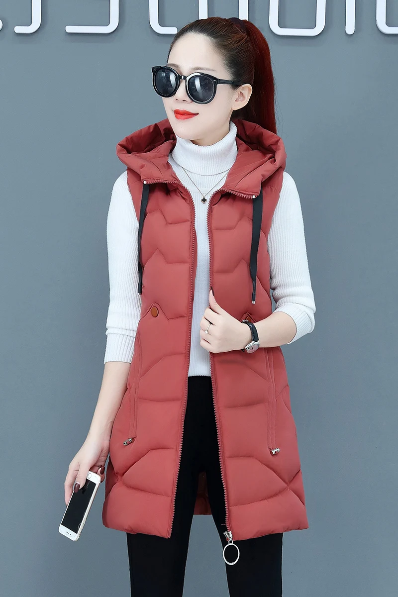 Жилет женский осенне-зимний длинный с капюшоном батальных размеров 3XL | Женская