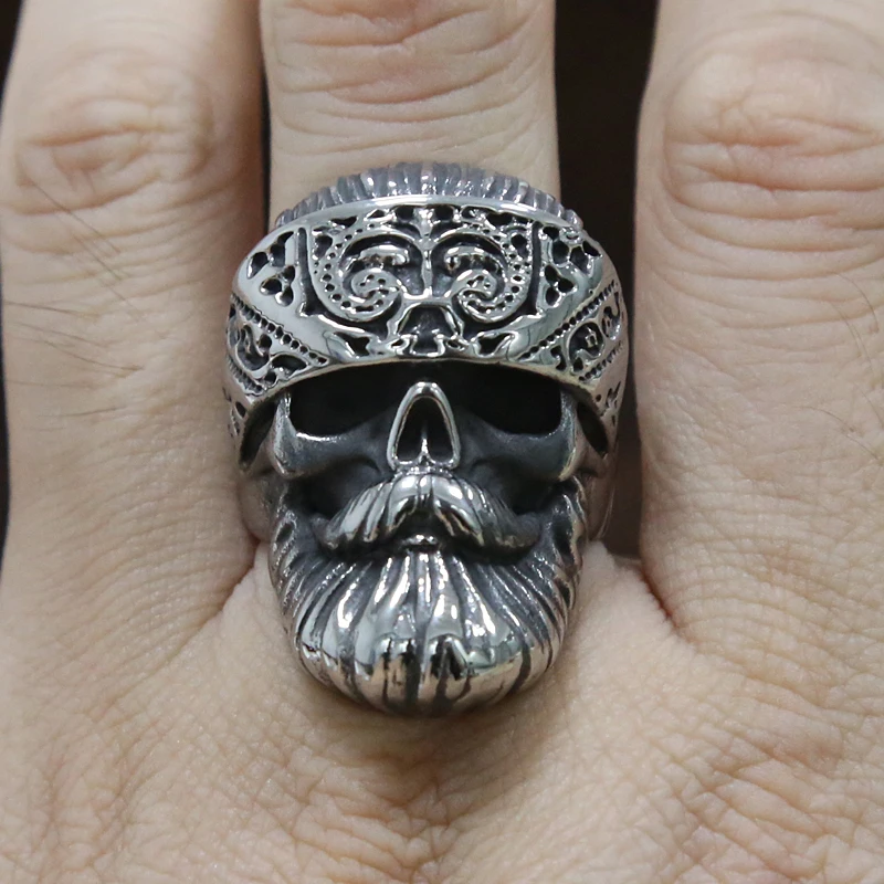 Хиппи Для мужчин с принтом Big Beard носить шляпу кольца в виде черепа панк кольцо