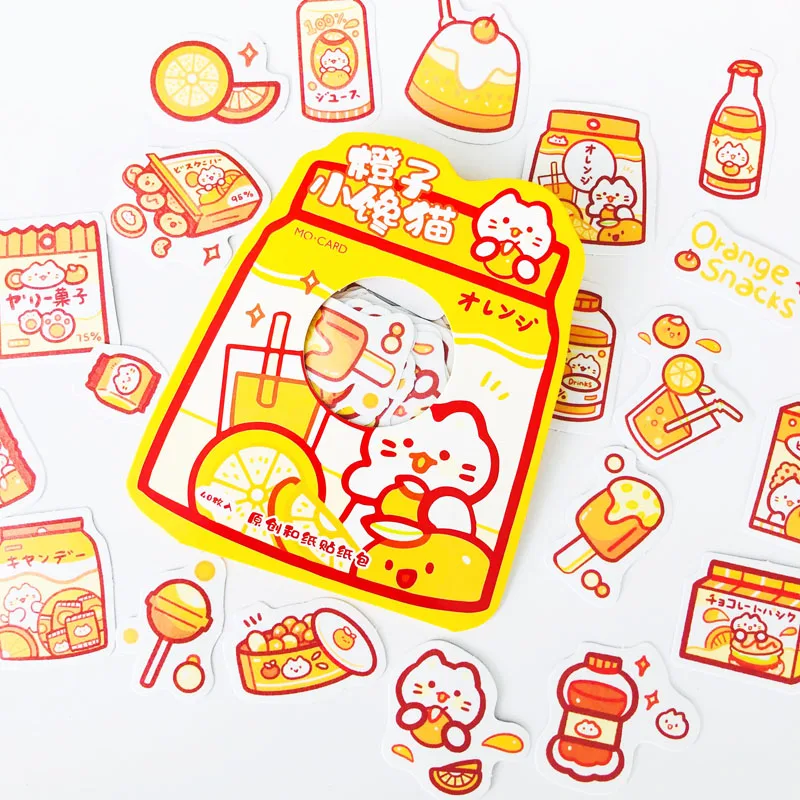 

40 pcs /Pack Orange Cat Kawaii Paper Stickers DIY Album Books Decorative Stickers