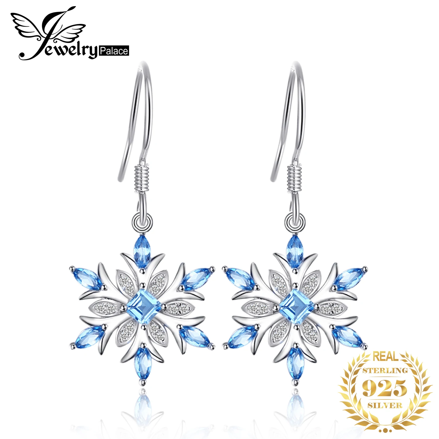 JewelryPalace продвижение 1.54ct натуральный голубой топаз длинные висячие серьги 925 пробы серебро снежинка модные украшения для женщин