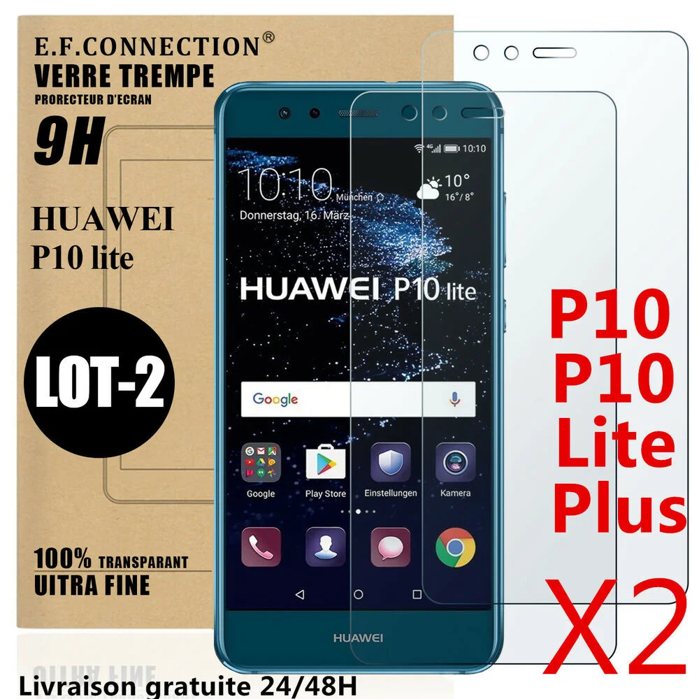 

Pack/2 Film Verre Tremp Vitre protection cran Pour For HUAWEI P10 / Lite / P10Plus