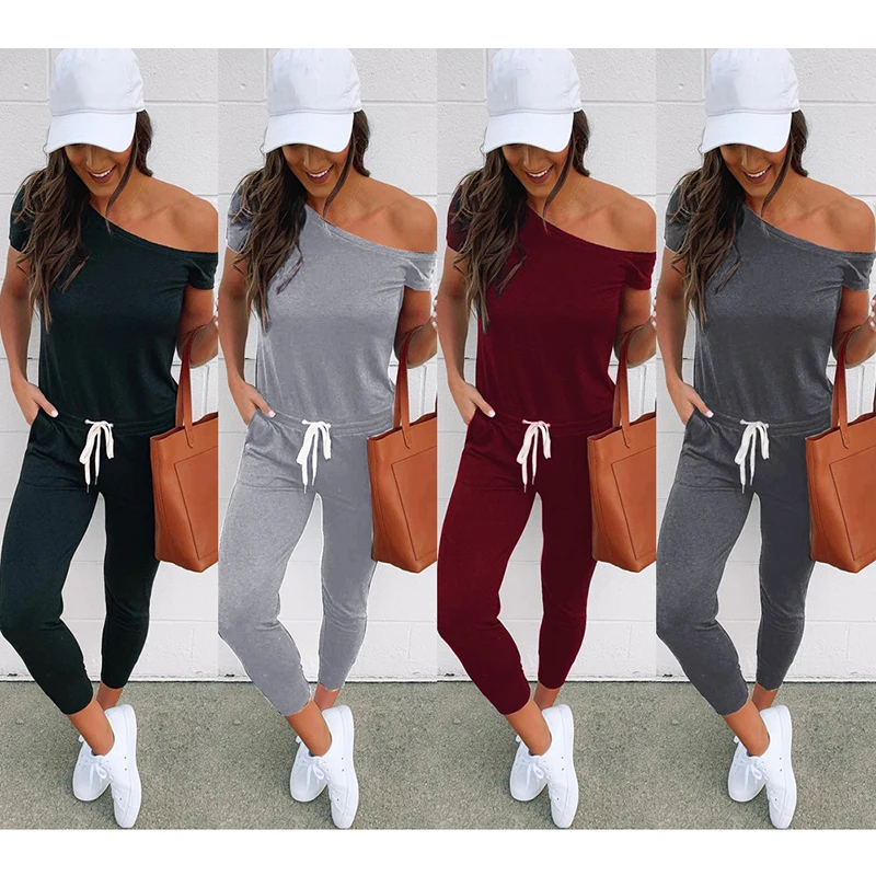 

Женский Летний комбинезон 2020, элегантный комбинезон с коротким рукавом, длинные широкие брюки, повседневное боди с высокой талией, Свободны...