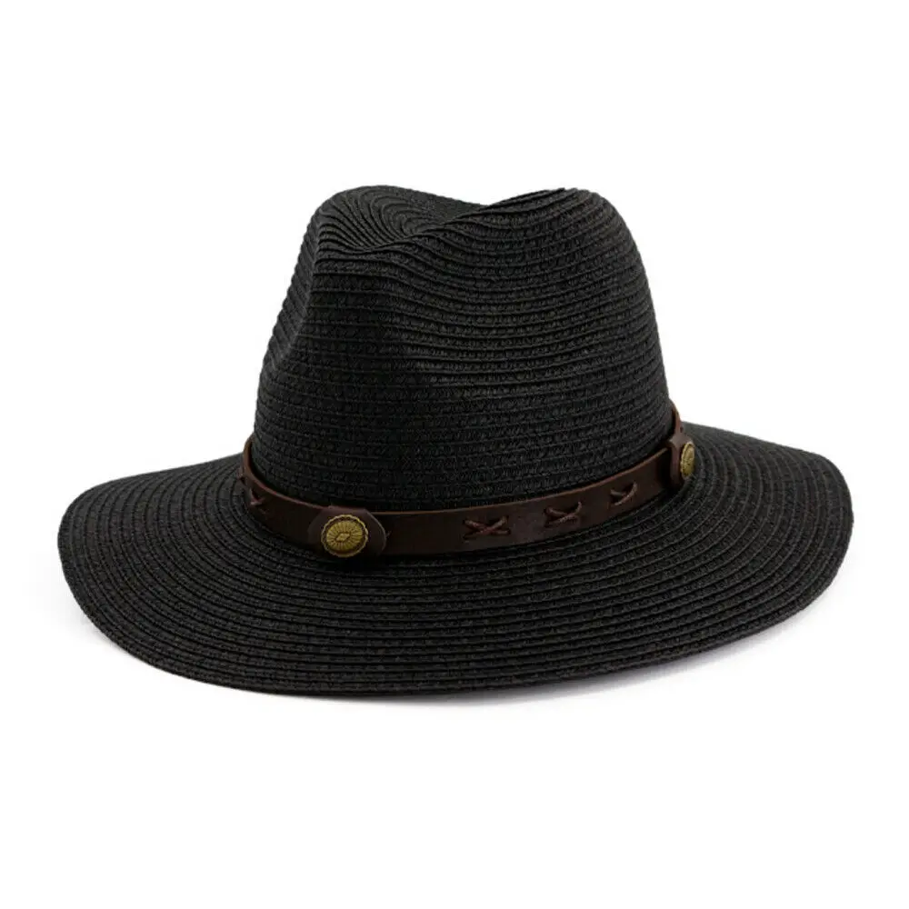 Черный Горячая Распродажа Женская Мужская Fedora Мужская Гангстерская шляпа женская летняя пляжная шляпа соломенная шляпа-Панама - Цвет: Черный
