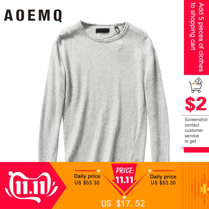 AOEMQ Fashion Sweater Gray Solid Color Men Pullovers Sweaters O-Neck Collar Homewear Casual Winter Men's Clothing | Женская одежда