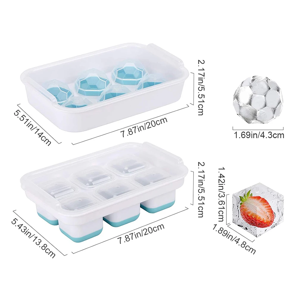 

2PCS Ice Cube Tray Mold Silicone Whiskey Ice Ball Mold With Lid 6 Cavities For Square Sphere Ice Drink Ice Cube Trays Molds