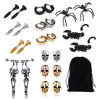 stainless steel skull black stud earring set for men punk earrings set mens jewelry gothic men earrings studs lot ear stud set