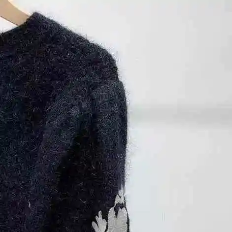 

Women Sweater Fall/Winter 2021 New Lantern Sleeve Embroidered Round Neck Pullover Solid Color Loose Knit Sweater