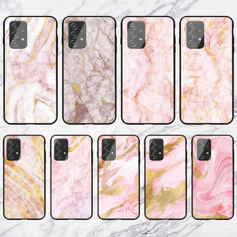 

Gold Pink Glitter marble Phone Case For Samsung Galaxy S7 8 9 10 20 plus Note8 9 10 Plus Ultra Glass Shell