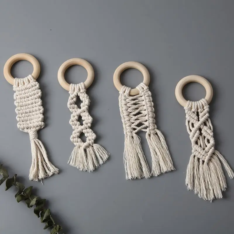 

Baby Macrame Teether Crochet Wood Ring Rattle Sensory Teething Toy DIY Crafts Dropship