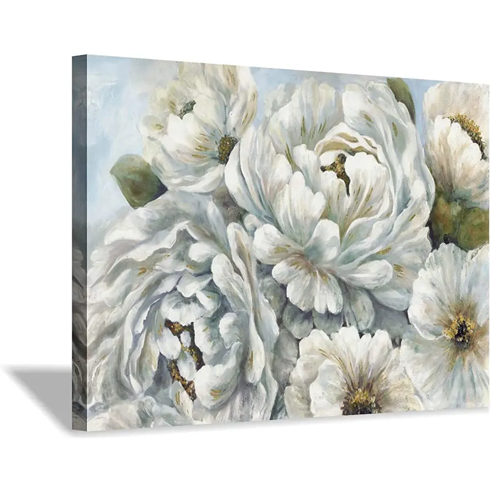 

Peony Flowers Canvas Wall Art: Blossom White Floral Painting Picture for Living Rooms Office (36''X24'')