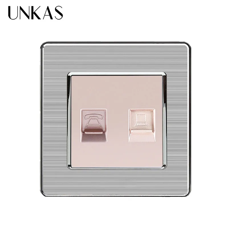 UNKAS RJ45 Интернет-разъем для передачи данных CAT5E разъем с 2 ядрами RJ11 телефонная