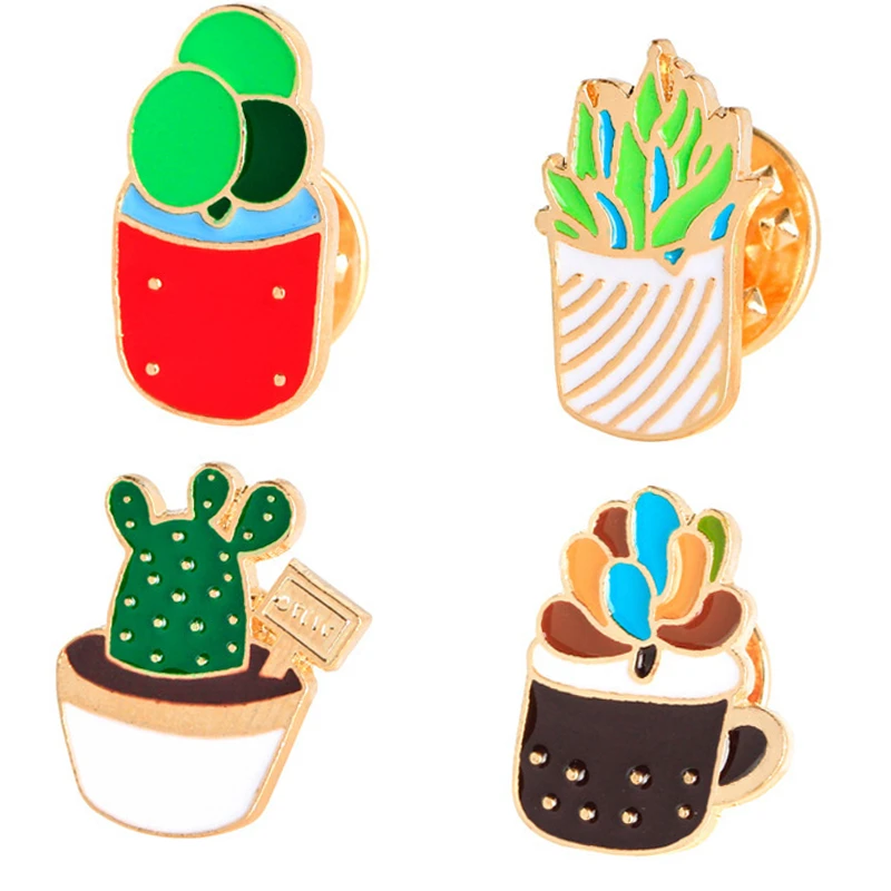 Модные броши в виде кактуса из мультфильма милые мини горшка для растений эмаль