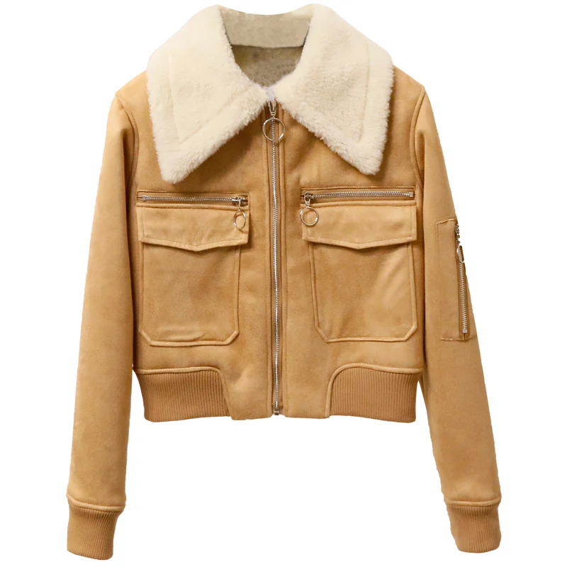 Двустороннее меховое пальто 2018 осень зима новый стиль короткая Высокая талия