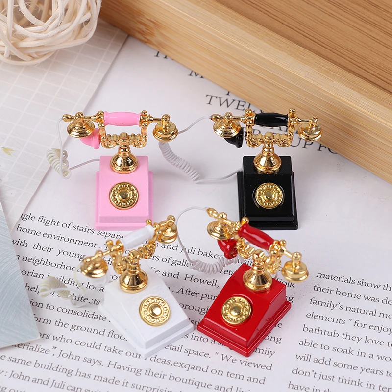 

1:12 Miniature Phone Model Alloy Vintage Retro Rotary Telephone Dollhouse Decoration Accessories