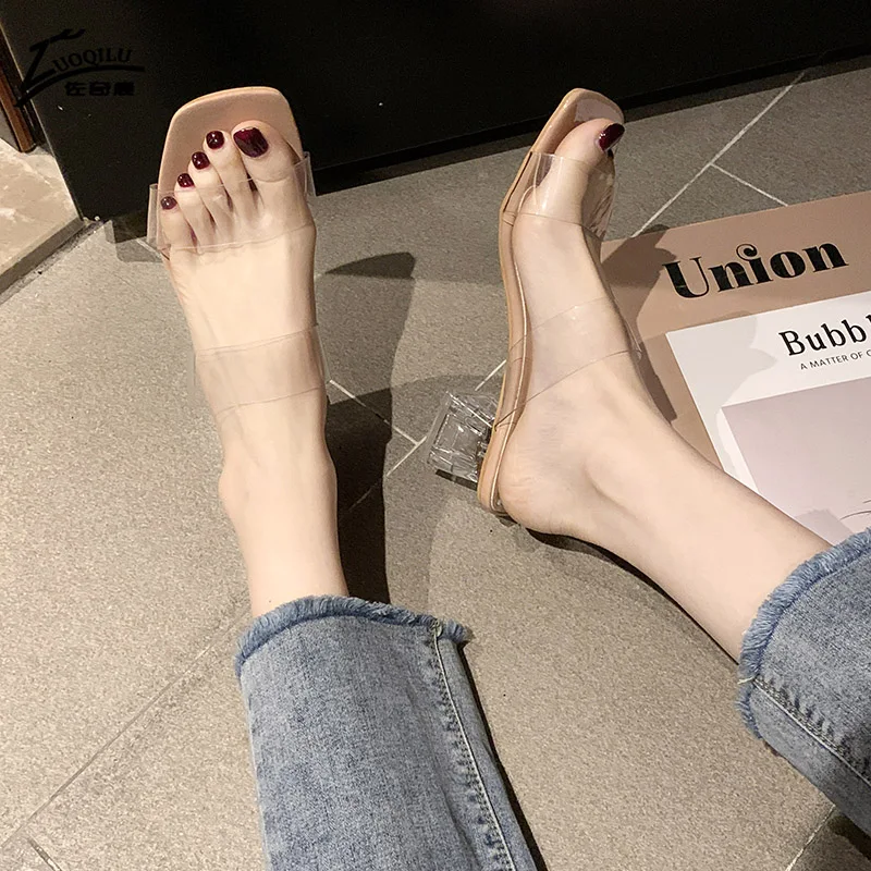 Женские босоножки на прозрачном каблуке желейные сандалии высоком обувь для