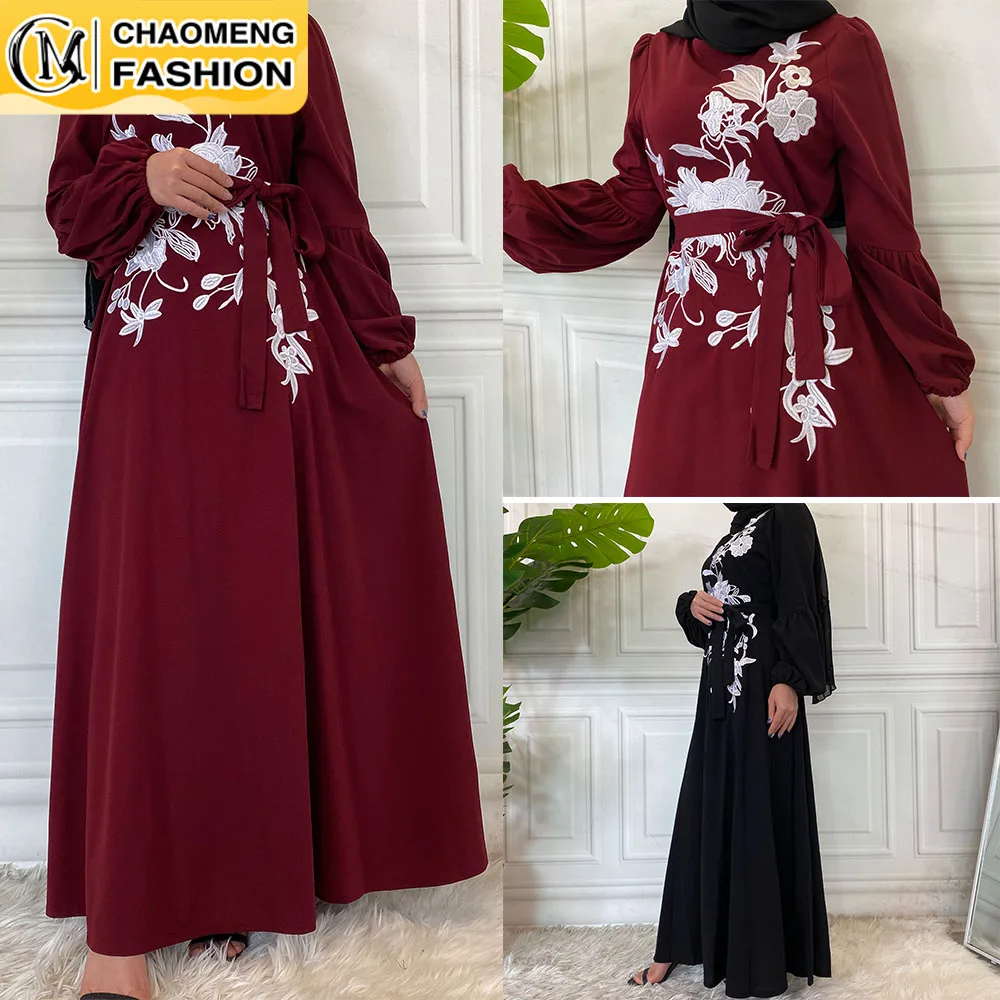 

Женское платье с цветочным принтом на Среднем Востоке, скромное мусульманское платье с хиджаб с вышивкой, турецкий кафтан, Дубай, абайя, Рам...