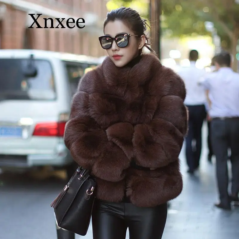 

2020 thick autumn winter fur coat insulation stand collar strip coat faux fox fur grass women casual winter wear coat