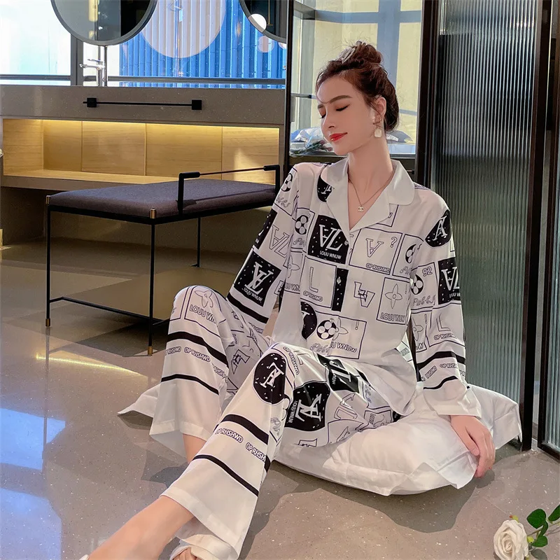 

Женская пижама с длинными рукавами в Корейском стиле, модный шифоновый Новый кардиган из ледяного шелка, удобный пижамный комплект для женщ...