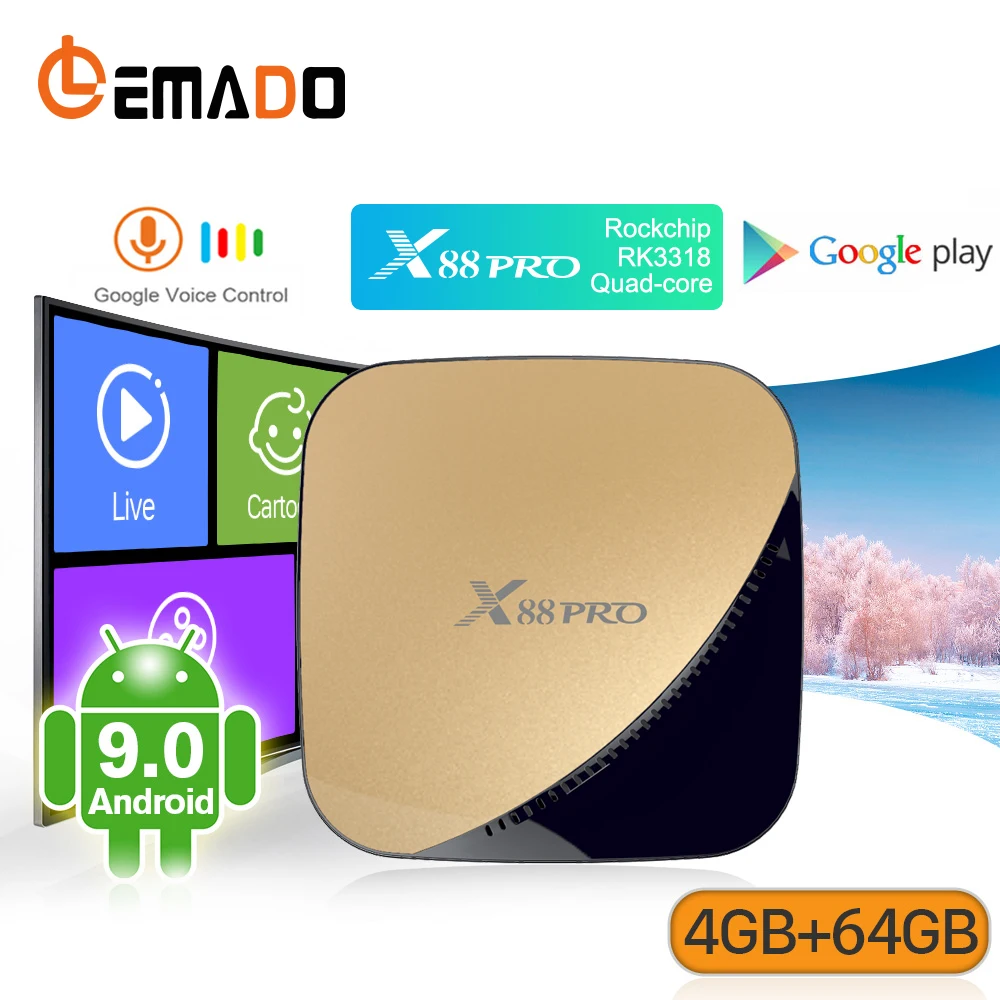 LEMADO X88 PRO tv Box android 9 0 Rockchip RK3318 4G 64G 4K HDR 2 4 и 5G Dual Wifi USB 3 поддерживает YouTube Netflix Smart