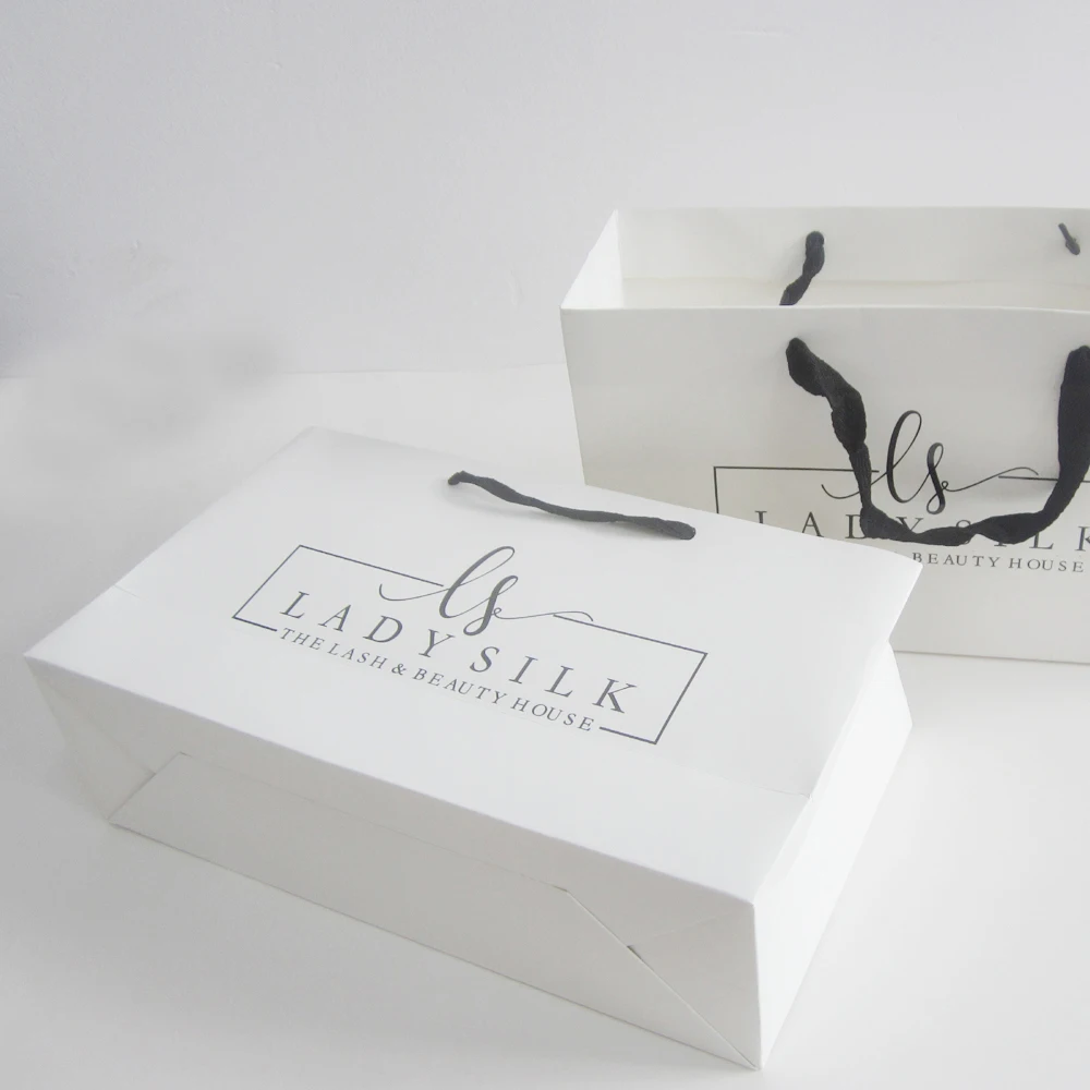 

200pcs Custom Bag Personalisation 18.5x32x10cm Custom Gift Bag With Handle Wedding Paper Bag White Kraft Paper Bag