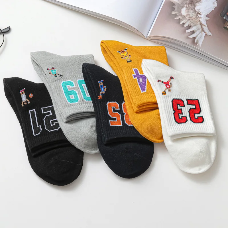 

5pairs High Quality Fashion Men Breathable Basketball Socks Elite Thick Sports Socks Unisex Harajuku happy Funny Embroider socks