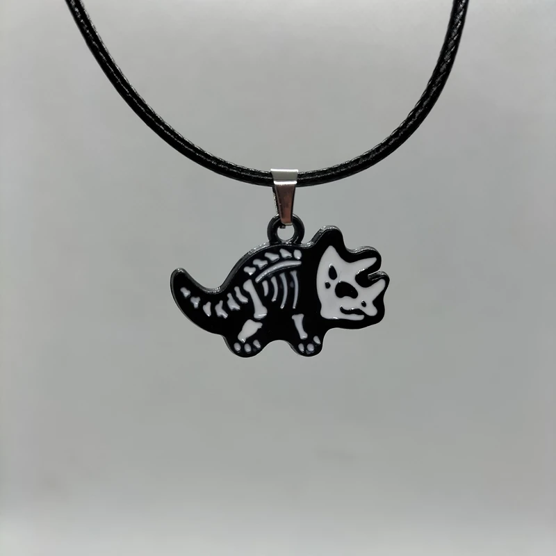 Vintage Black Dinosaur Enamal Pendant Necklace Goth Chain Cartoon Design Charm Choker Necklace for Women Kid HipHop Neck Jewelry