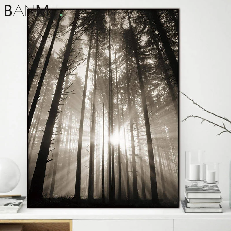 BANMU скандинавский лес холст живопись солнце абстрактный надпись гостиная пейзаж