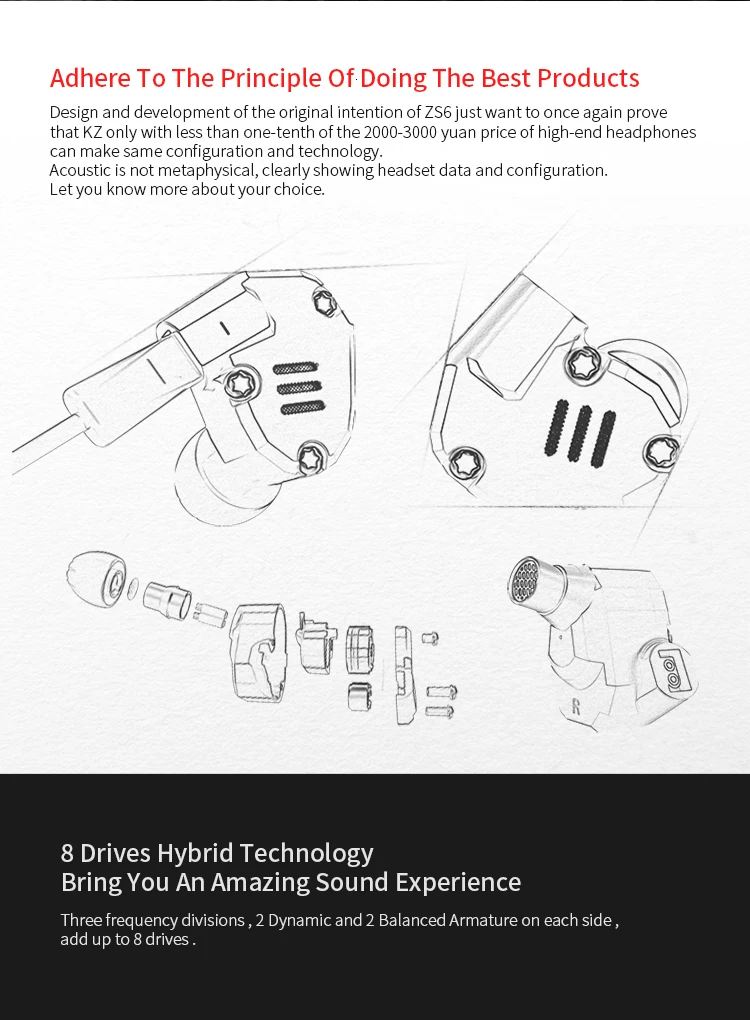 KZ ZS6 2DD+ 2BA гибридные наушники-вкладыши HIFI DJ Monito спортивные наушники для бега гарнитура наушники для KZ ES4 ZS10 AS10 ZST ZSN PRO C10