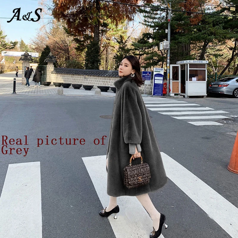 Anbenser Fashion Autumn Winter Fur Wool Jacket Over the Knee Woman New Casual Loose Coat Fashion Mandarin Collar Faux Fur Coats