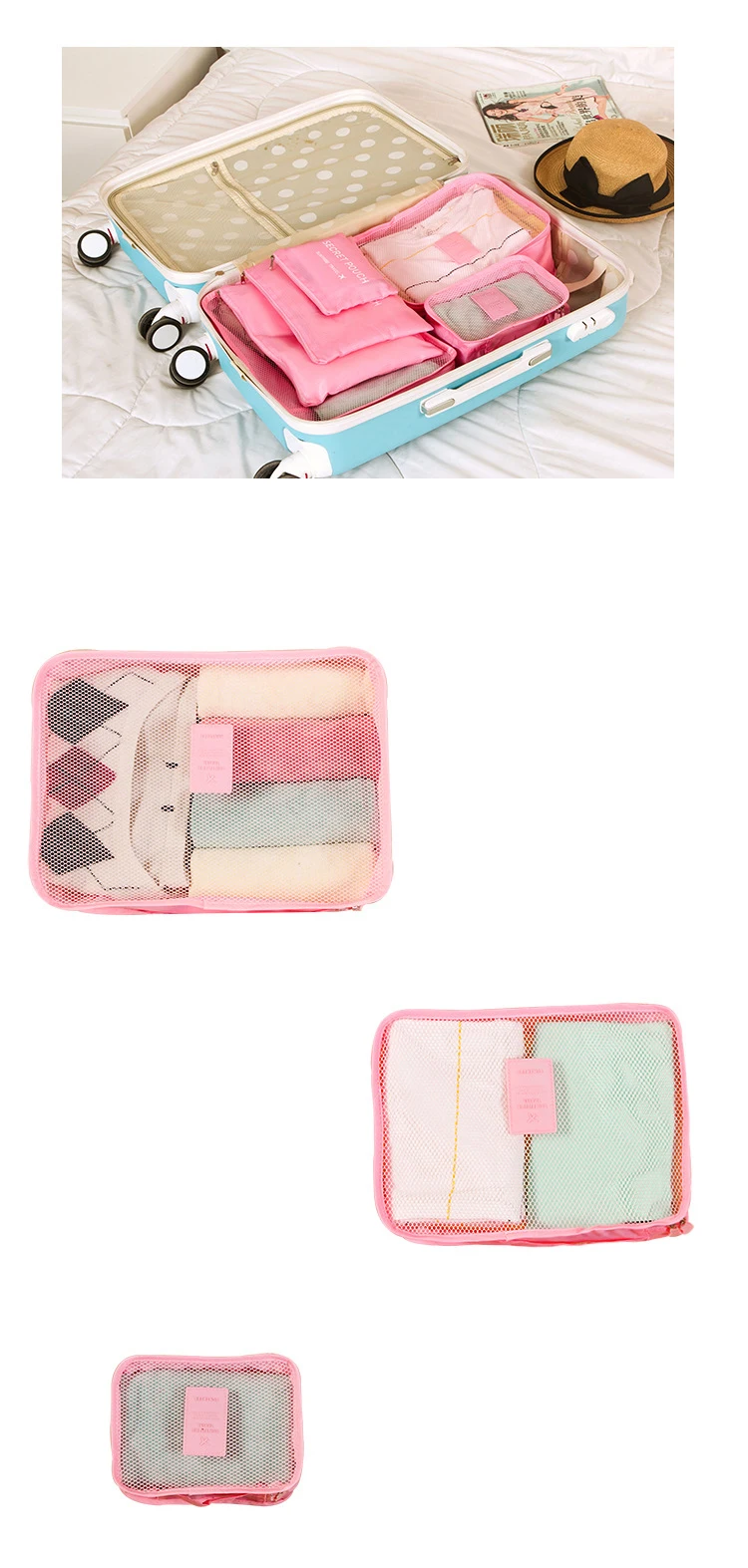 Travel 6Pcs Set Accessories suitcase organizer Clothes Storage Waterproof Bag Luggage Portable Organizer Packing Cube