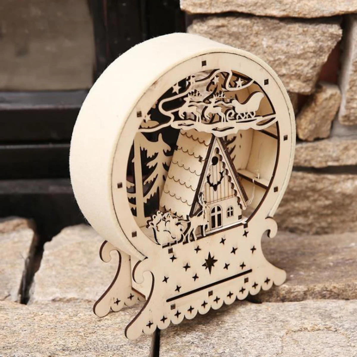 

Faroot Christmas Ornaments LED Lights Deer Cart Creative Luminous Wooden House Shop Window Decoration Gifts