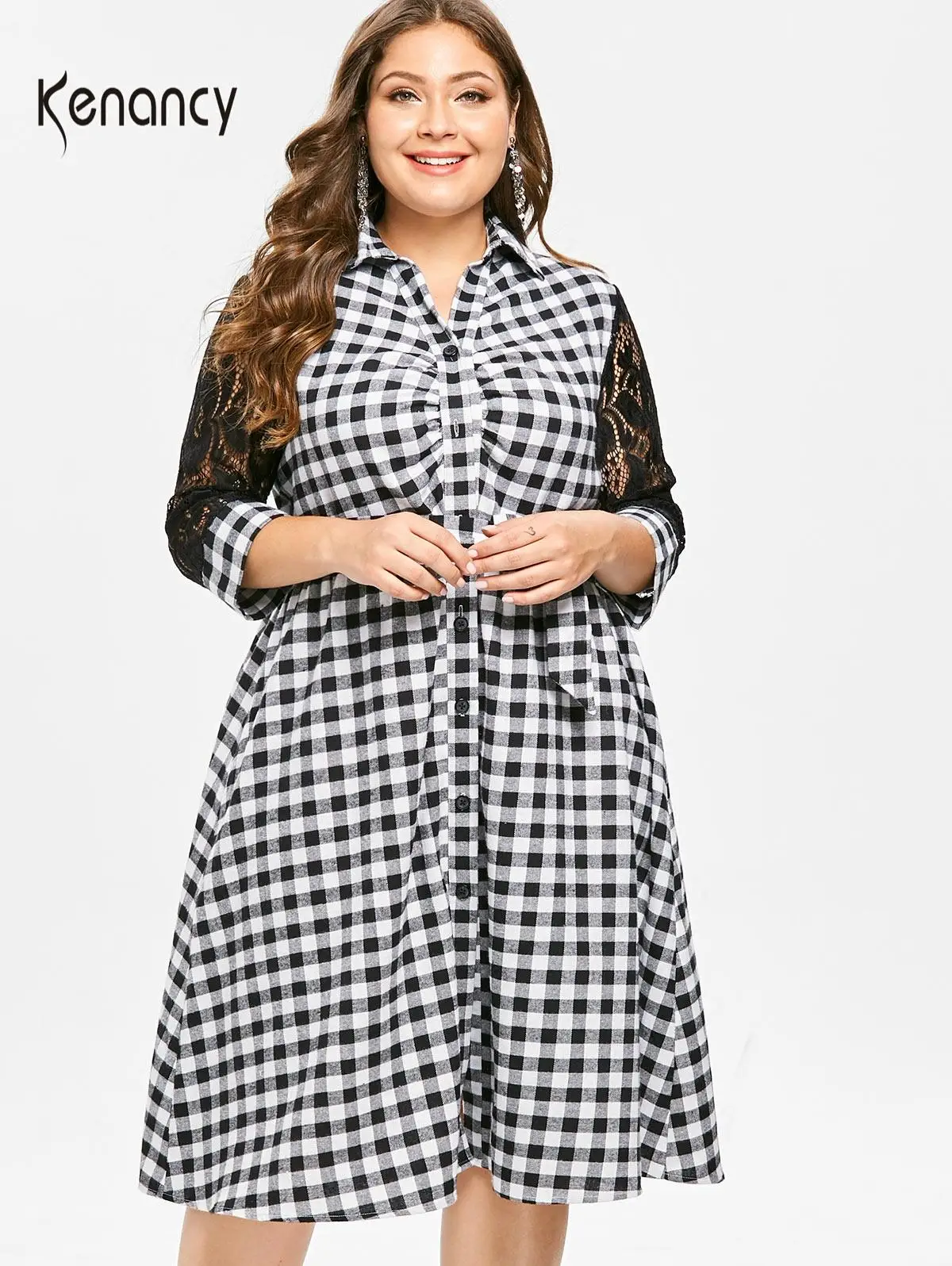 Женское винтажное платье в клетку с кружевом | Женская одежда