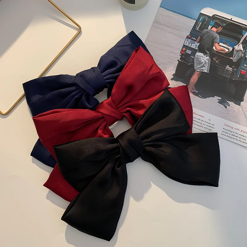 Ручной работы Многоцветный сатин с большим бантом из ленты для волос на каждый