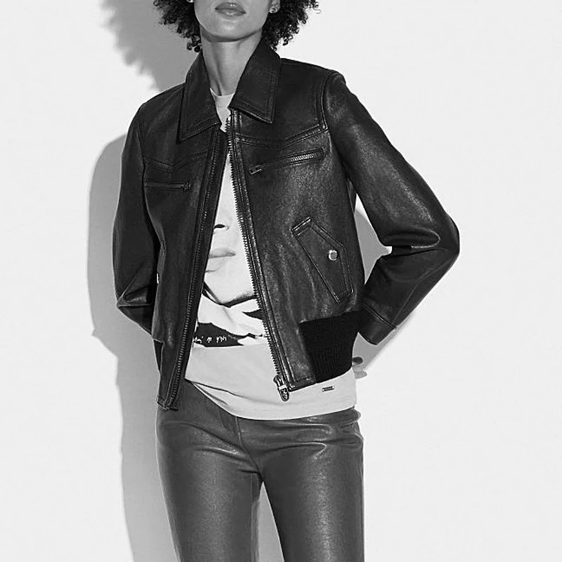 

Woman Coats Natural Sheepskin Leather Fashion Female Jackets Long Sleeves Real Leather Sheepskin Short Overcoat H907