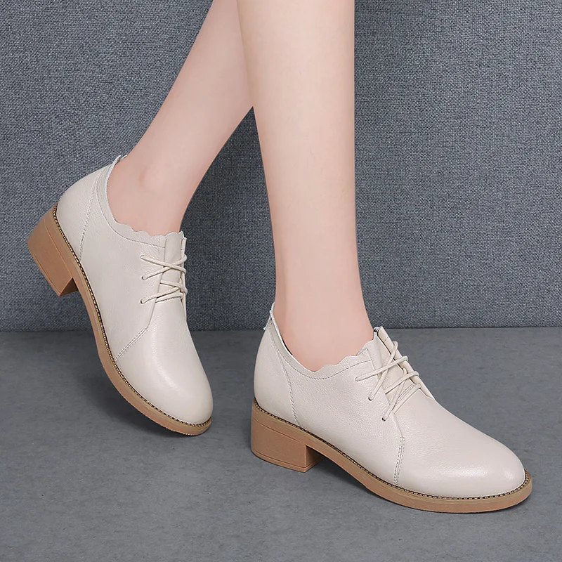 

Туфли женские из натуральной кожи, на шнуровке, высокий каблук, платформа, повседневные, британский стиль, туфли для инструментов, мягкая по...