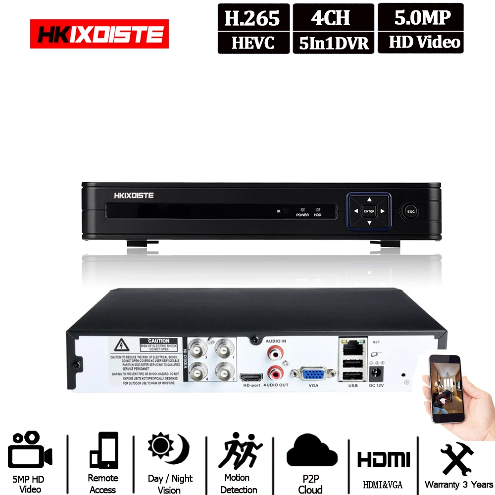 4 канальный AHD видеорегистратор H.265 5MP 4MP 1080P 5 в 1 Гибридный DVR XVI TVI CVI VBS IP NVR для