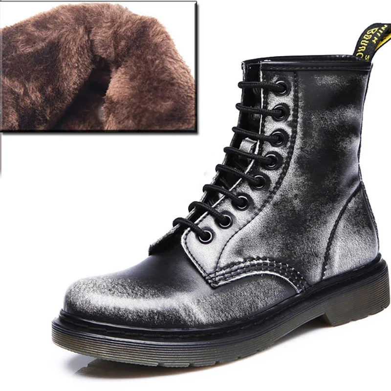 gray fur Г., ботинки в байкерском стиле женские ботинки Ботинки martin из натуральной кожи женские ботильоны женская зимняя обувь женские ботинки - Цвет: gray fur