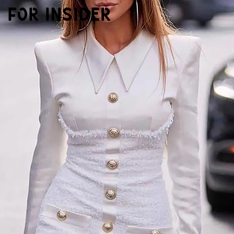 Для инсайдера твидовый блейзер лоскутное белое платье женское с длинным рукавом