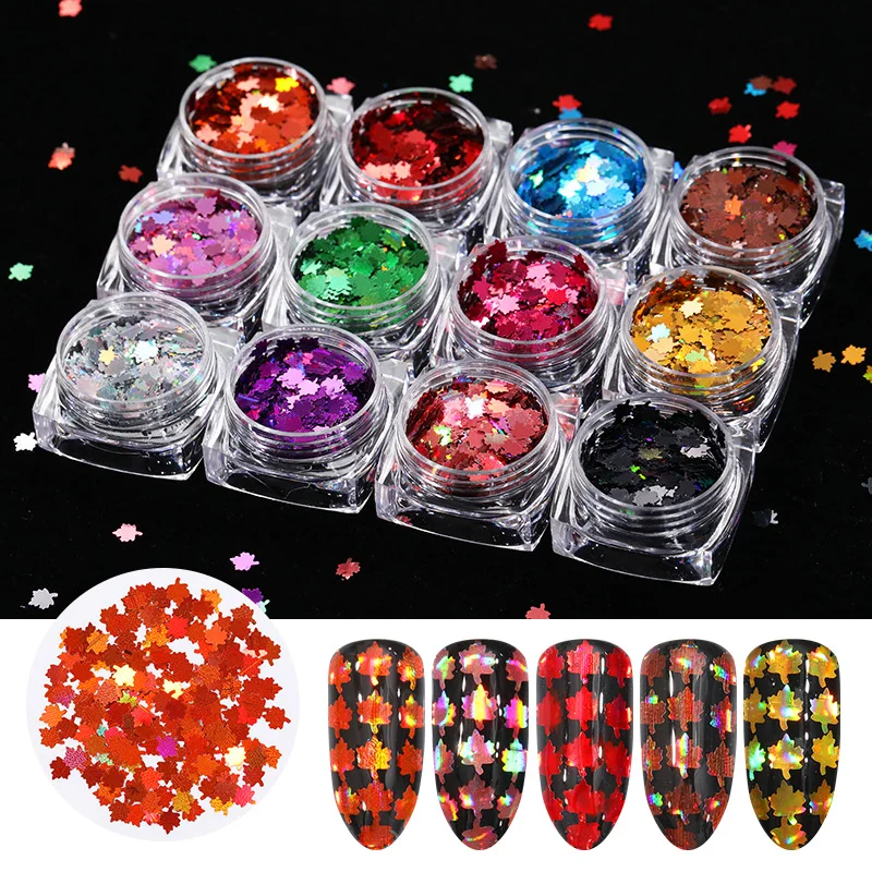 1 коробка Блестки для нейл Арта (искусство украшения ногтей) осенний кленовый