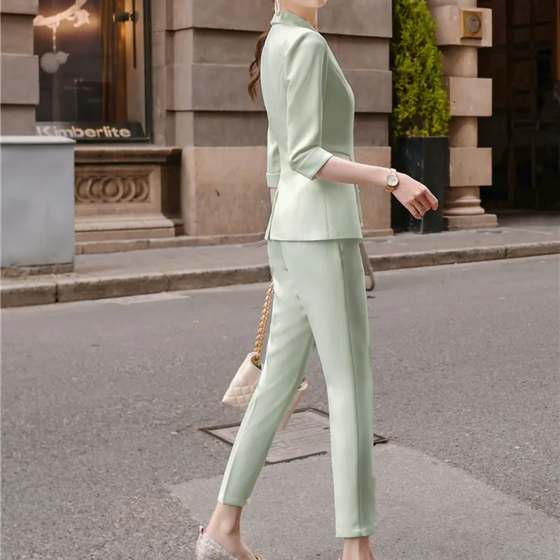 

Slim Black Office Clothes Women Short Sleeve Elegant Blazer Suit Two Piece Ladies Oversize Pant Suit Ladies Black Jacket Coats