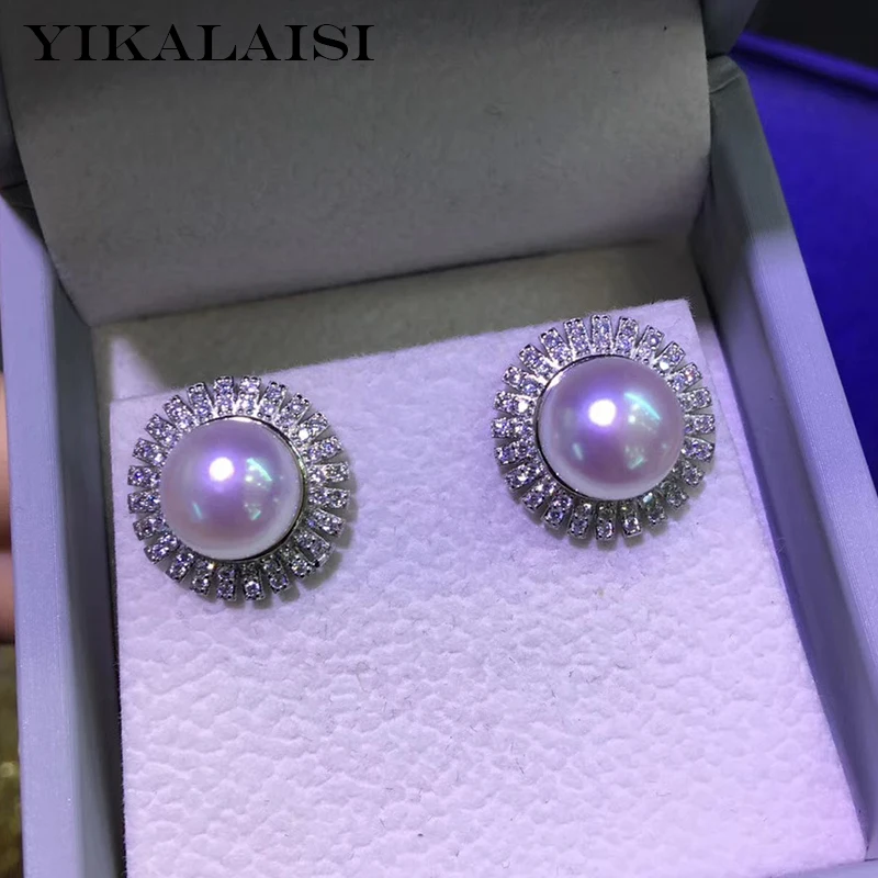 YIKALAISI 925 Sterling Silver Jewelry Pearl Earrings 2019 Fine Natural Pearl jewelry 9-10mm stud Earrings For Women wholesale