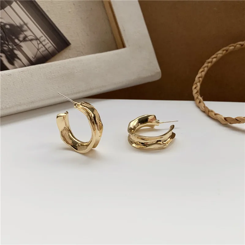 Модные металлические серьги кольца неправильной формы для женщин корейские