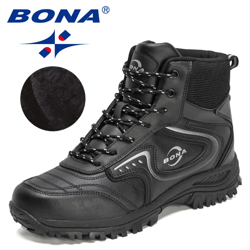 BONA 2022 New Designers Winter Ankle Outdoor Action Leather Boots Men Hiking Shoes Trekking Boots Man High Top Plush Snow Boots